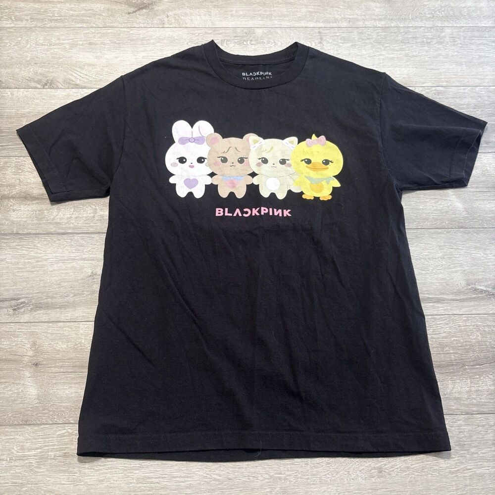 BLACKPINK Deadline World Tour Character Mascot Graphic T-Shirt Black Size L